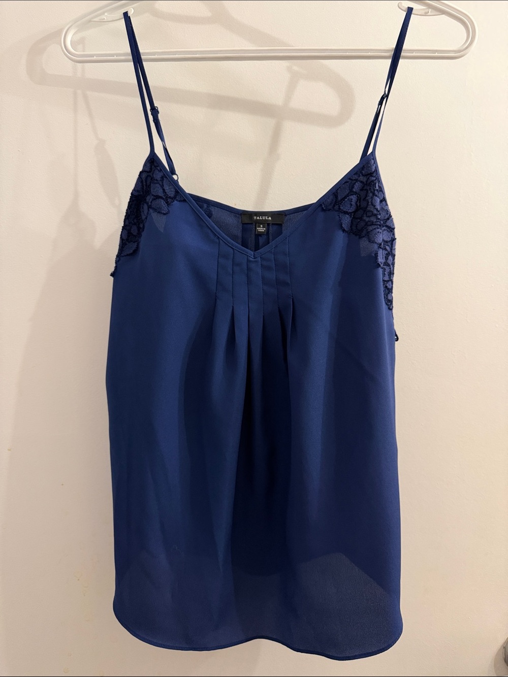 Talula Deep Navy Pleated V-Neck Lace-Trim Camisole